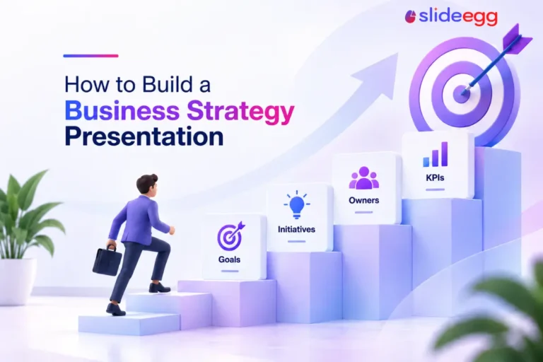 Business strategy banner with a professional climbing steps for goals, initiatives, owners and KPIs