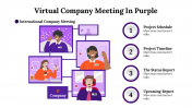Best Virtual Company Meeting In Purple PPT And Google Slides