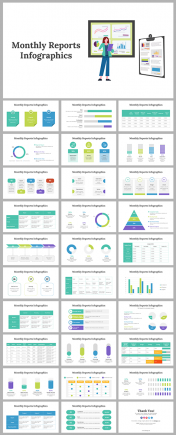 Monthly Reports Infographics PPT and Google Slides Themes