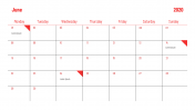 PowerPoint Calendar Template For June 2020