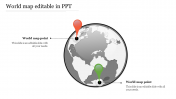 Editable World Map In PPT with Two Pinpoints