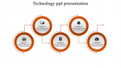 Five Steps Coin Model  Technology Powerpoint Template-Orange