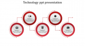 Five Steps Coin Model  Technology Powerpoint Template-Red