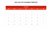 Attractive 2021 July PPT Calendar Template Presentation