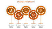 Five circle orange color business PowerPoint template