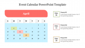 Unique Event Calendar PowerPoint Template Slide For April