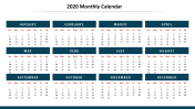 Creative 2020 Monthly Calendar PPT Template Slide Design