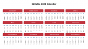 Editable 2020 Calendar PowerPoint Template For Slides