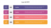 Editable Multicolor List Of PPT Presentation Template