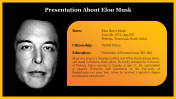 Stunning Presentation About Elon Musk Template Slide