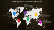 Edtable World Map PowerPoint Template with Six Nodes