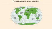 Continent map with oceans PowerPoint