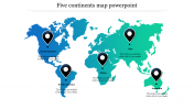 Best 5 Continents Map PowerPoint Template Presentation