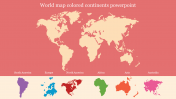 Editable World Map Colored Continents PowerPoint Design