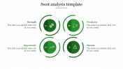 Our Predesigned SWOT Analysis Template In Green Color