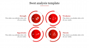 Best SWOT Analysis Template In Red Color Slide Model