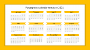 Inspiring Yellow PowerPoint calendar template 2021 