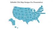 Editable USA Map Designs For Presentation Slide - Blue Theme