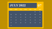 Powerful 2022 July PPT Calendar Template For Presentation