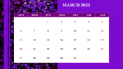 Best 2022 March Calendar Template PowerPoint