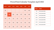 Editable PowerPoint Calendar Template April 2022 Slides