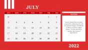 Creative PowerPoint Calendar July 2022 Template