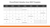 Best PowerPoint Calendar June 2022 Template Slide