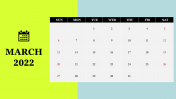 Creative 2022 March Calendar Template Presentation