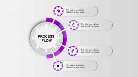 Our Purple Gearwheel Process Flow PPT Template Designs