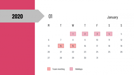 Daily PowerPoint Calendar Slide-January 2020 Design