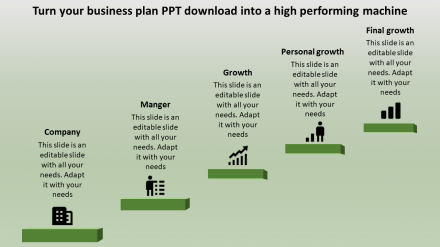 Free - Business Plan PPT Download With Five Stage	