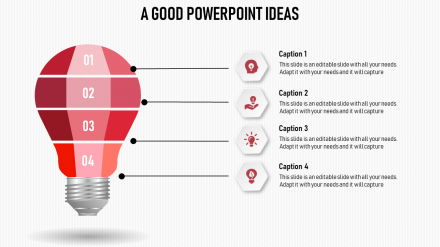 PowerPoint Ideas With Red Bulb Model For Presentation
