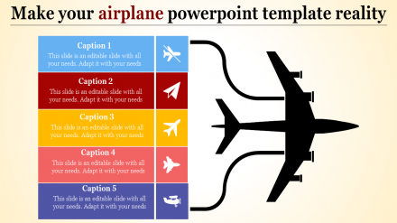 Free - Airplane PowerPoint Template  Five Stage Presentation