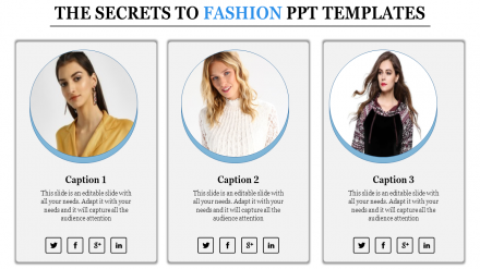 Our Predesigned Fashion PPT Templates Slide With Three Node
