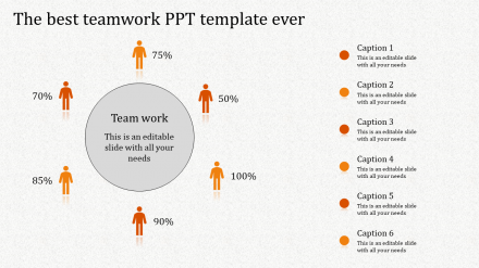 Affordable TeamWork PPT Template With Six Nodes Model