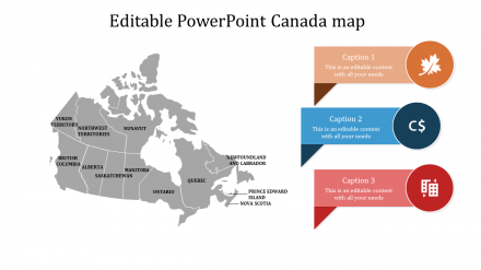 Free - A Three Noded Editable PowerPoint Canada Map Presentation