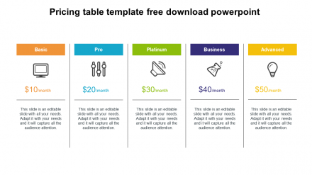 Free - Innovative Pricing Table Template Free Download PowerPoint