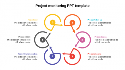 Project Monitoring PPT Template Hexagonal Model Slide