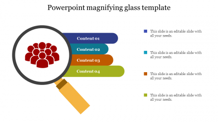 Editable PowerPoint Magnifying Glass Template - Four Nodes