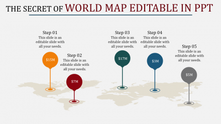 Attractive World Map Editable In PPT Presentations