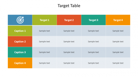  Editable Four Noded Target Table PowerPoint Template
