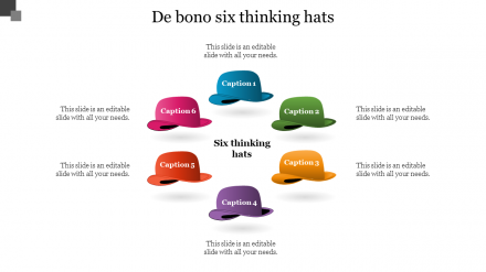 Multicolor Admiring De Bono Six Thinking Hats PPT Template