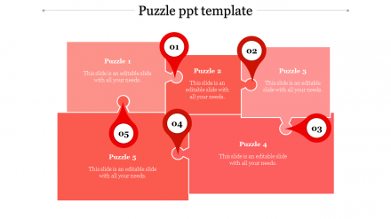 Awesome Puzzle PPT Template Slide Designs In Red Color