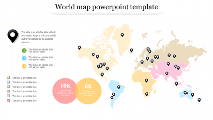 Animated World Map PowerPoint Template With Location Icons