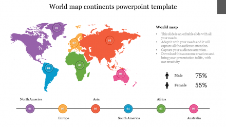World Map Continents PowerPoint Template Presentation