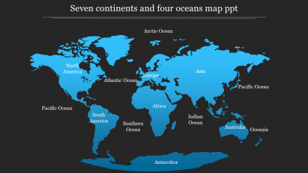 Creative 7 Continents And 4 Oceans Map PPT Template