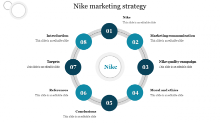 Nike Marketing Strategy PPT Template With Eight Nodes