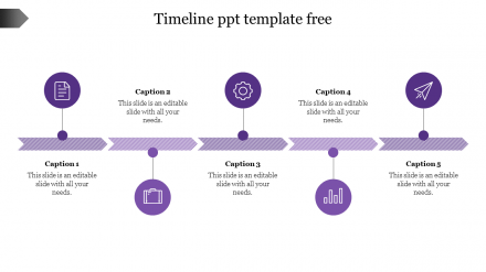 Free - Best Timeline PPT Template Free In Purple Color Slide