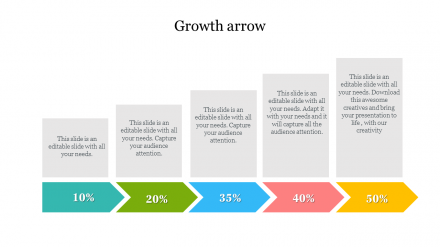 Awesome Growth Arrow With Five Nodes Slide Design Template