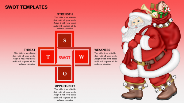 merry christmas powerpoint-swot ppt-templates-4-red